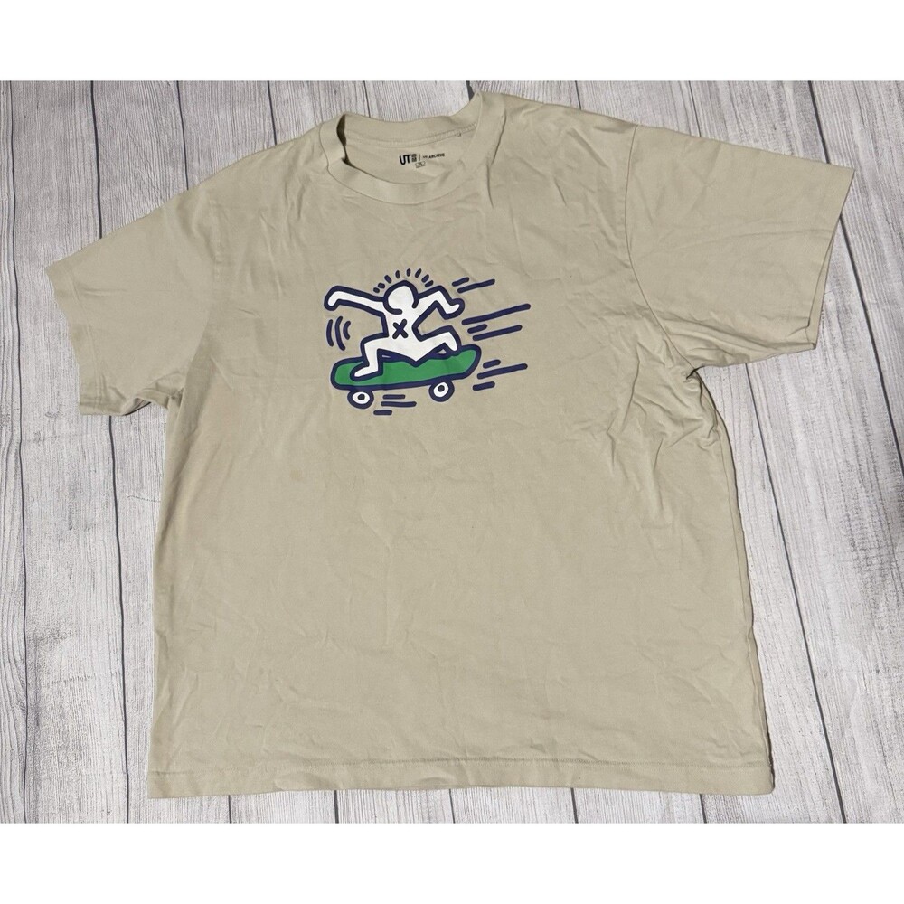 UT Archive Uniqlo Keith Haring Skateboarding Skate T-shirt Beige Size 2XL Rare